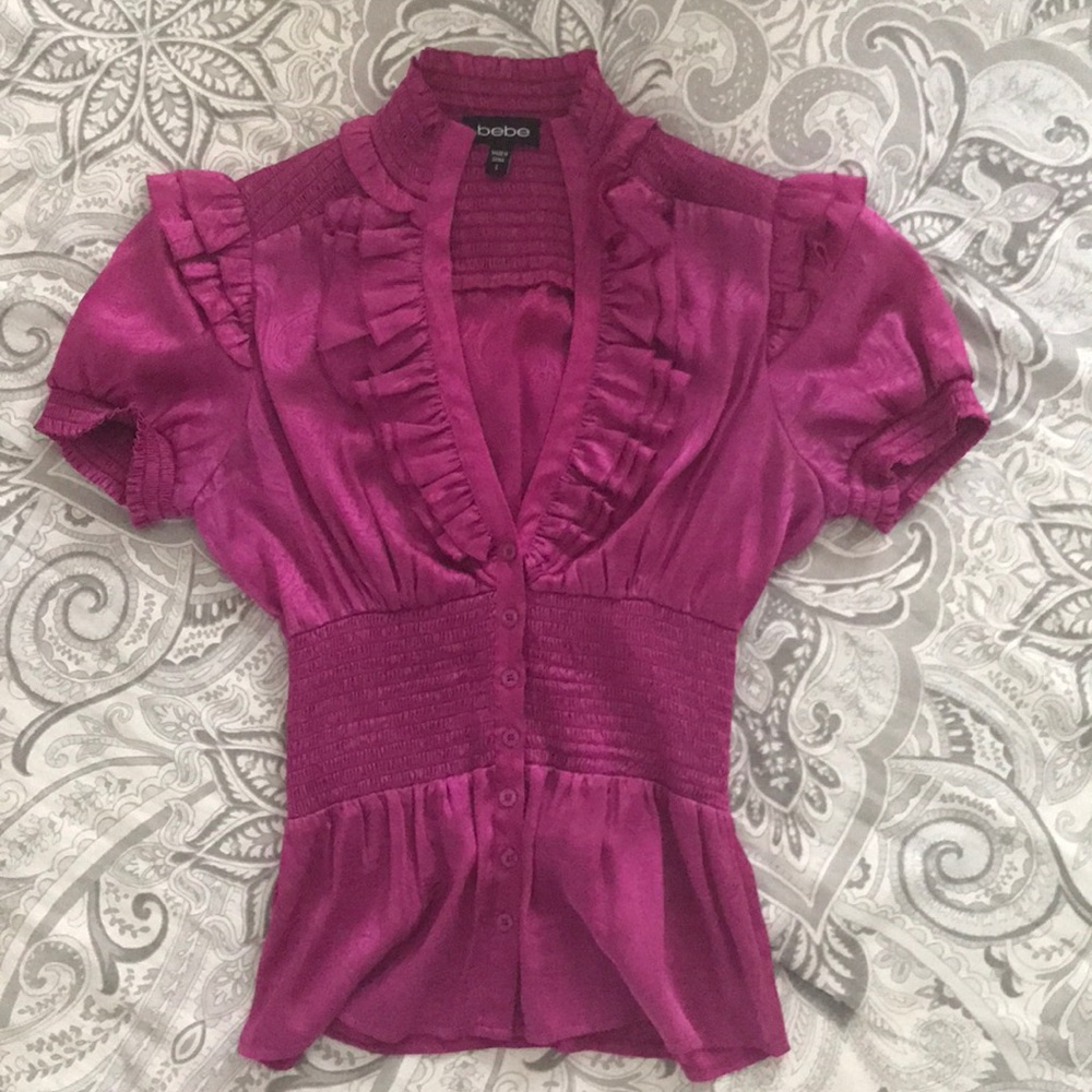 bebe Fuchsia silk blend blouse